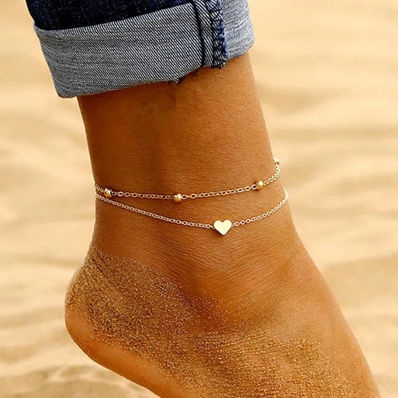 Heart Pendant Beaded Anklet