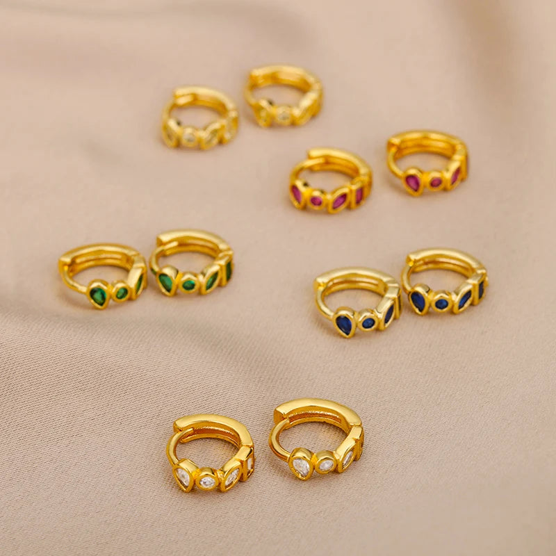 Gold-Plated Green Zircon Waterdrop Hoop Earrings