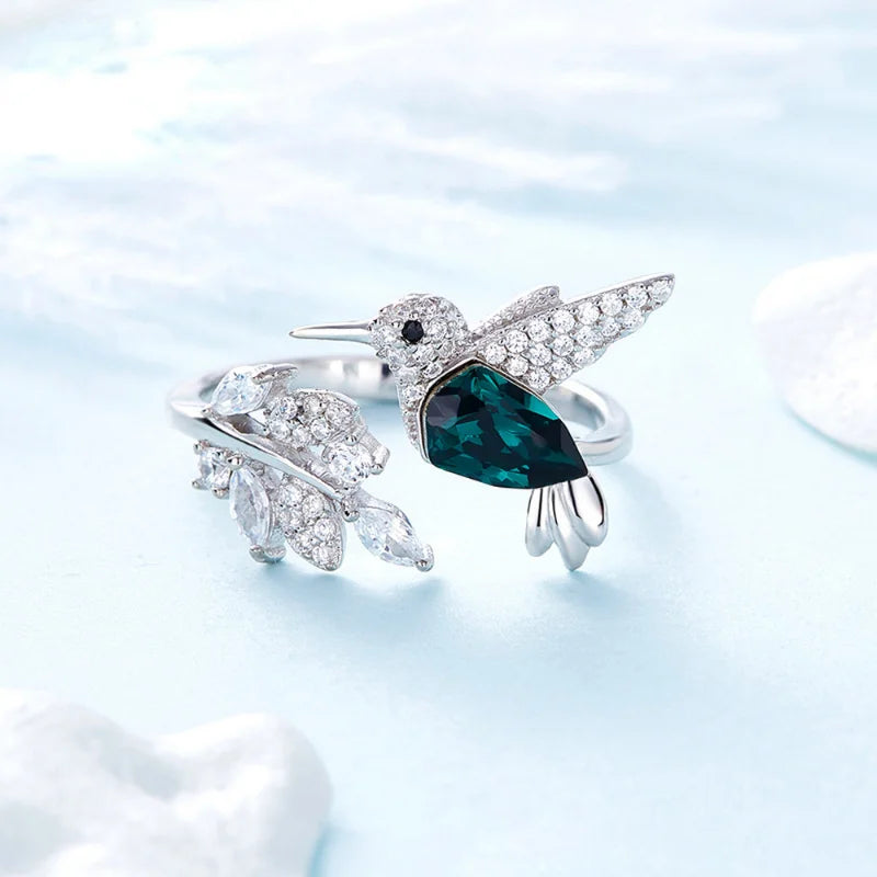 Elegant Blue Stone Hummingbird Ring