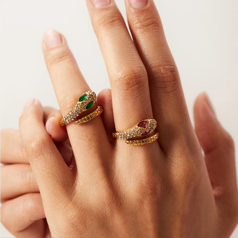 Gold Snake Shape Zircon Ring