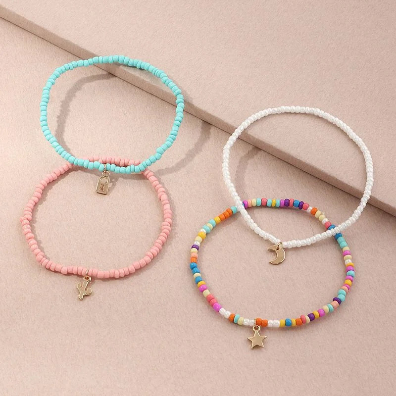 Bohemian 4-Piece Glass Bead Anklet Set