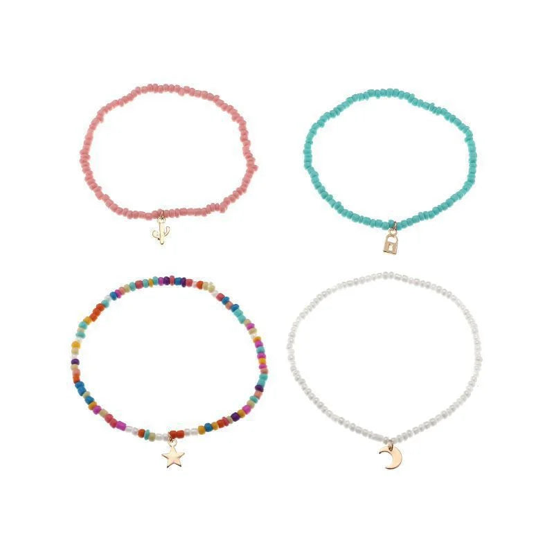 Bohemian 4-Piece Glass Bead Anklet Set