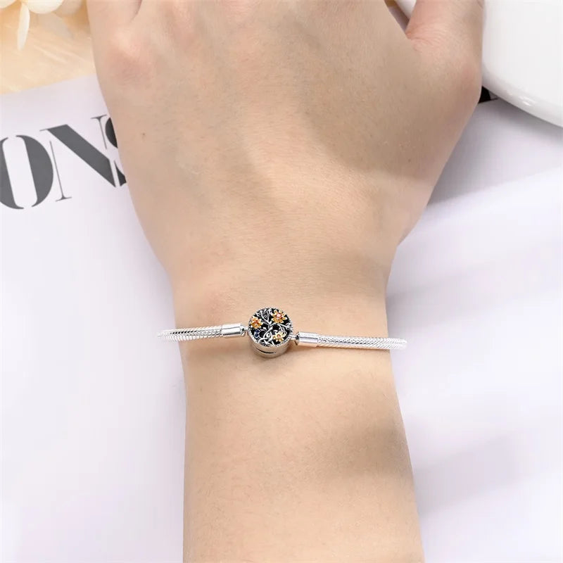 925 Sterling Silver Charm Beads Snake Chain Bracelet
