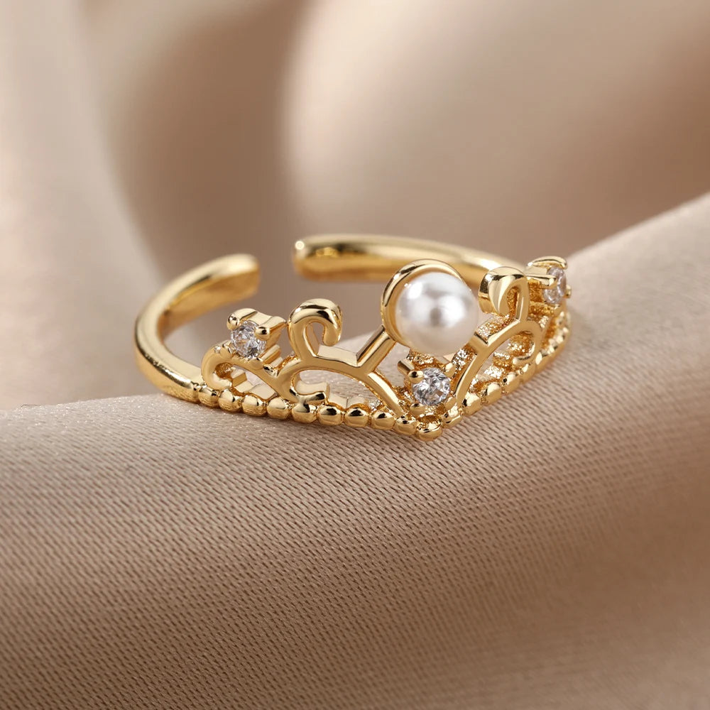 Vintage Moon Star Pearl Ring