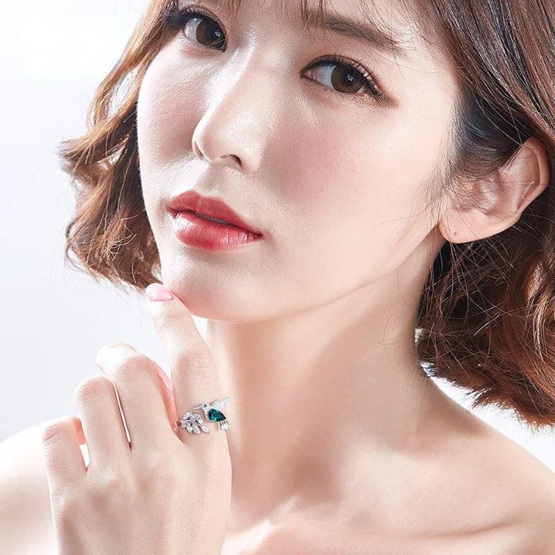 Elegant Blue Stone Hummingbird Ring