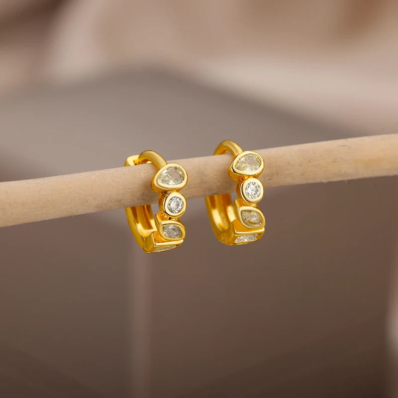 Gold-Plated Green Zircon Waterdrop Hoop Earrings