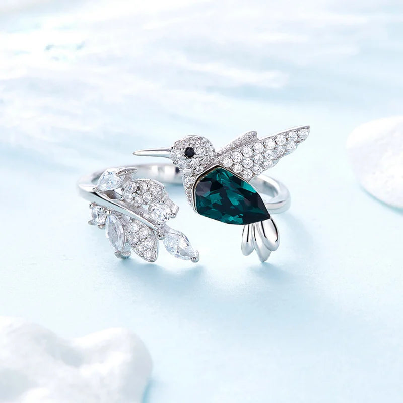 Elegant Blue Stone Hummingbird Ring
