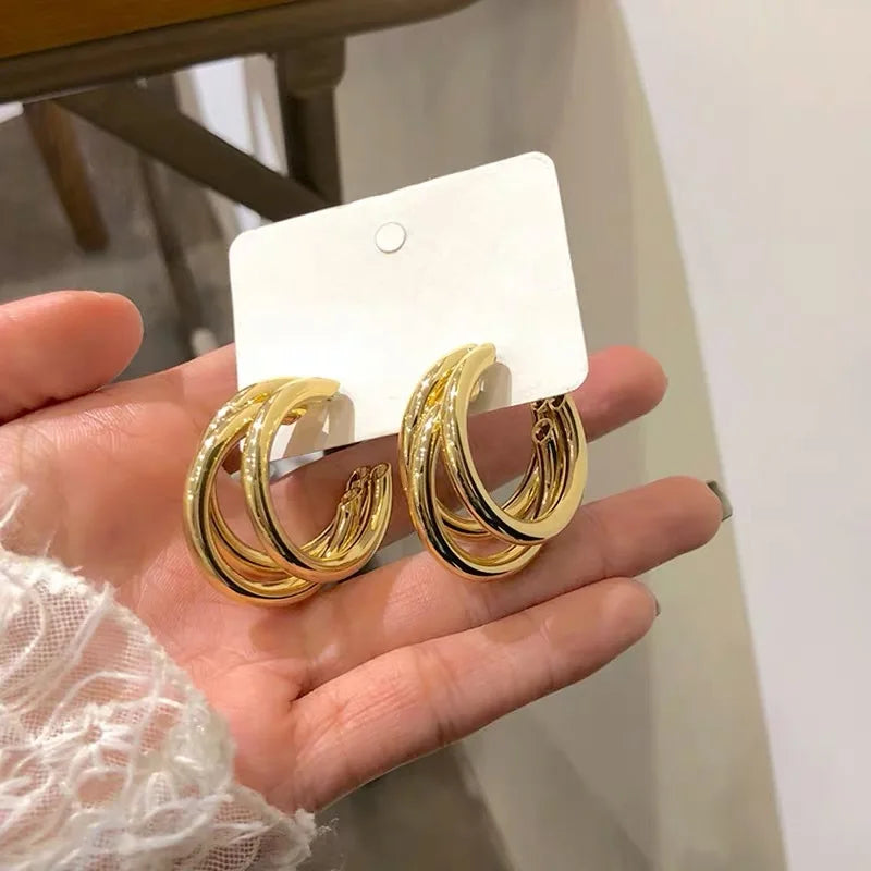 Modern Gold Triple Hoop Earrings