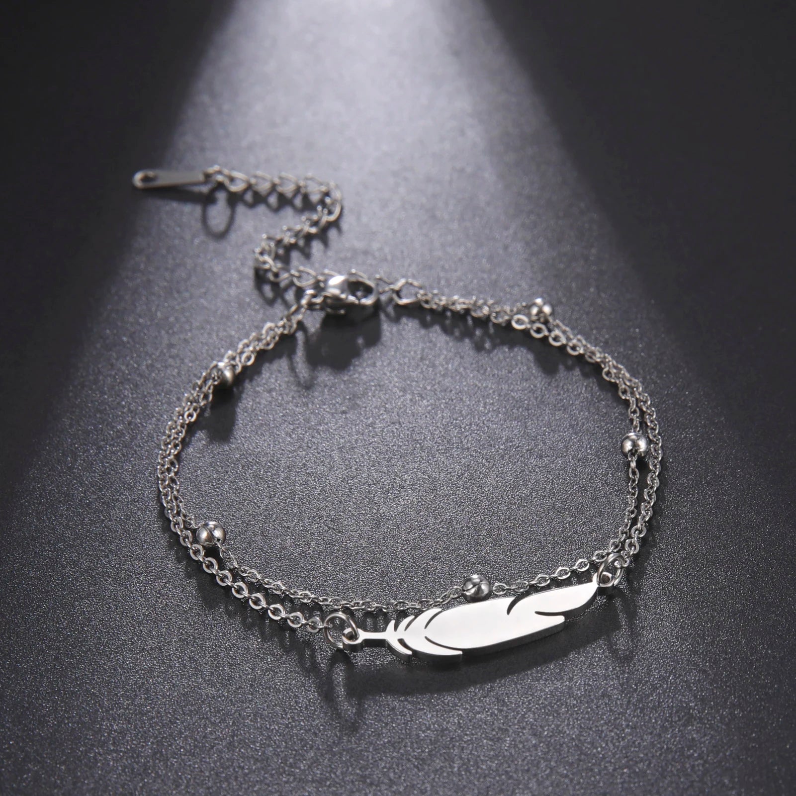 Silver Feather Stainless Steel Anklets