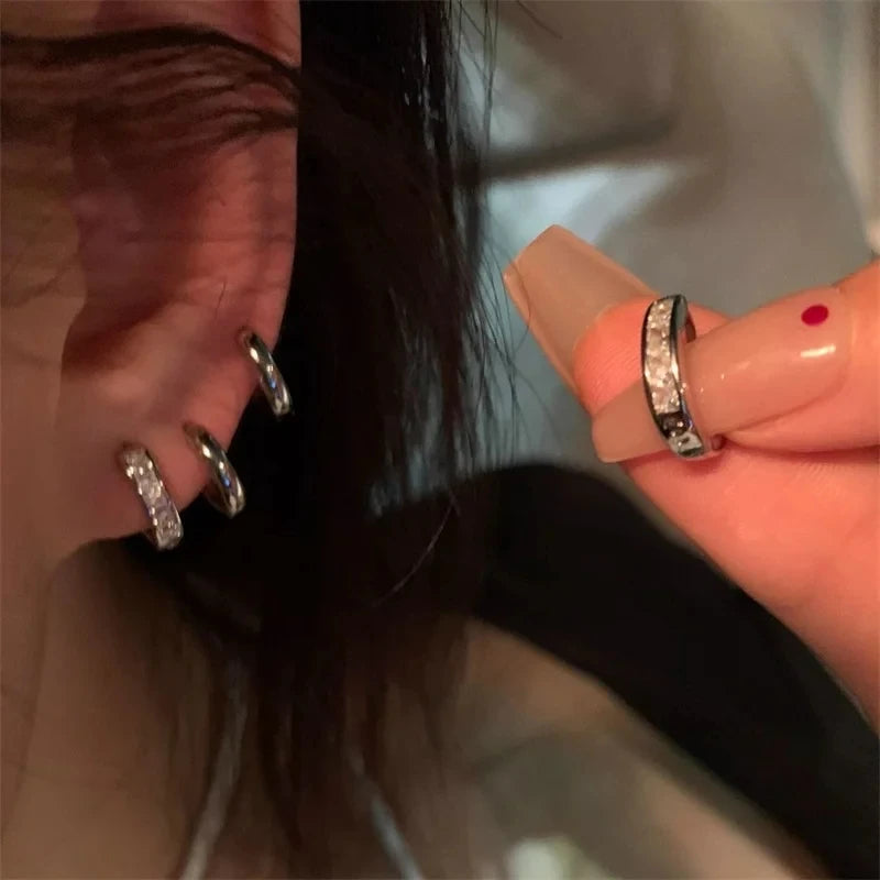 4-Piece Stainless Steel Zircon Crystal Hoop Earrings Set