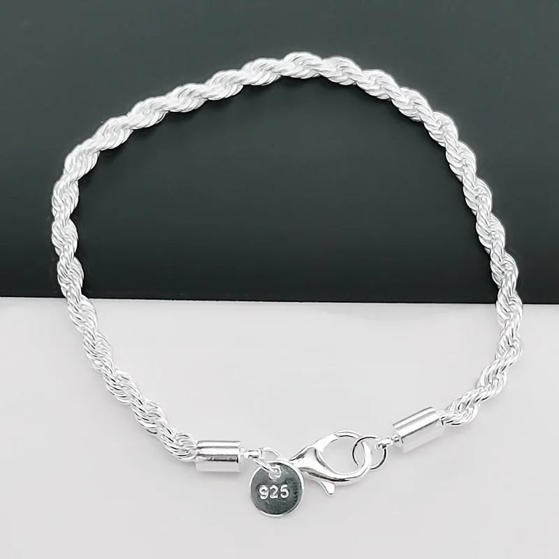 High-Quality 925 Sterling Silver Twisted Rope Bracelets