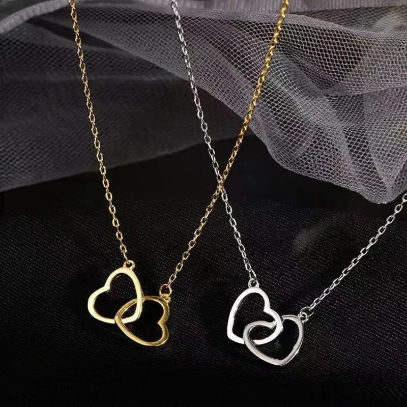 Simple Double Heart Pendant Necklace