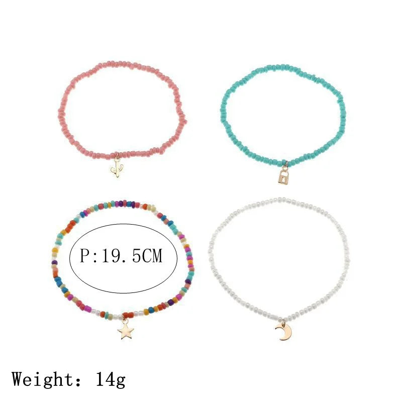 Bohemian 4-Piece Glass Bead Anklet Set