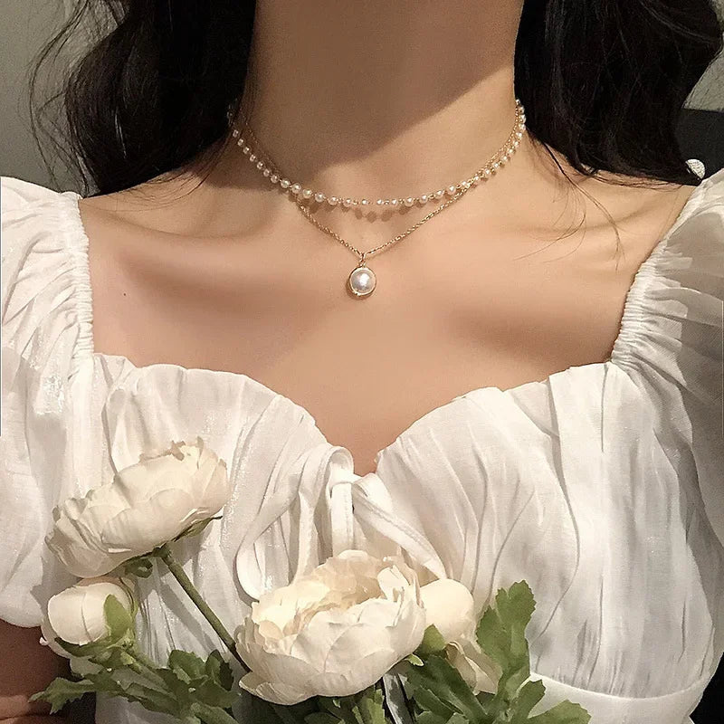 Kpop Gold Pearl Choker Necklace