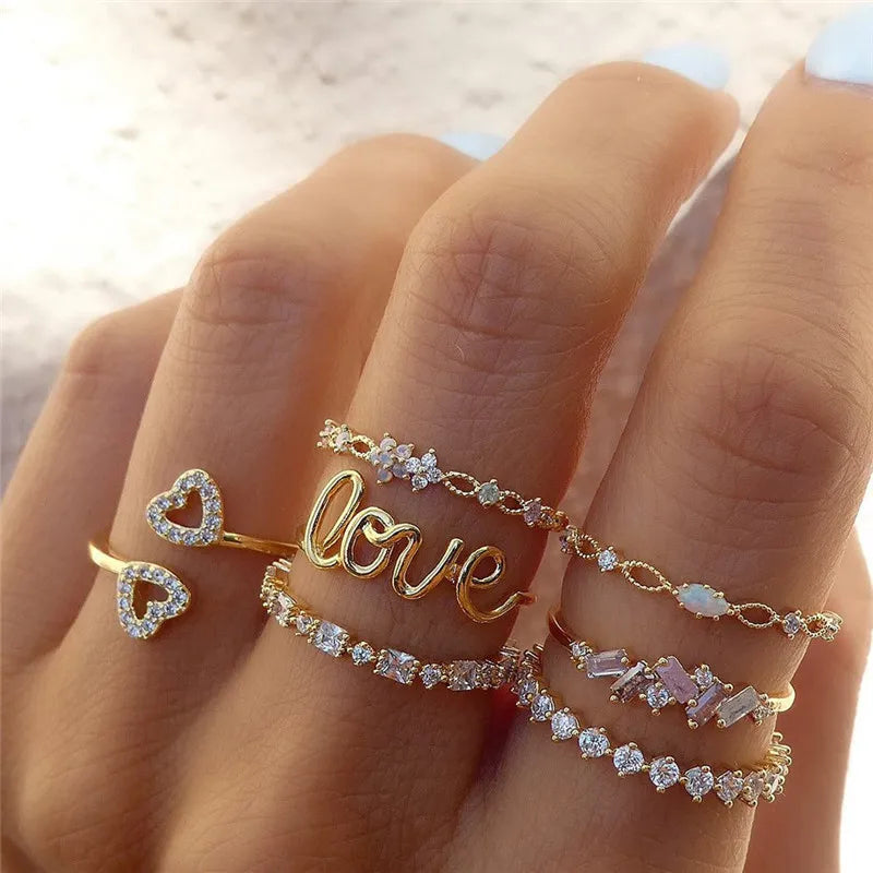 Boho Gold Heart Rings Set
