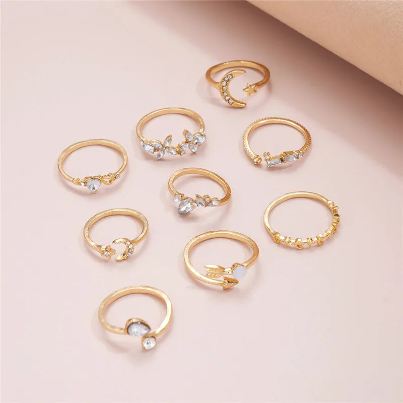 Boho Gold Heart Rings Set
