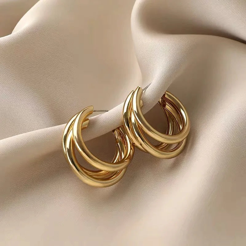 Modern Gold Triple Hoop Earrings