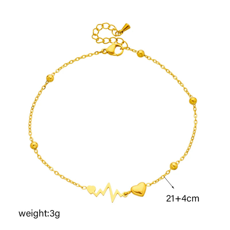 316L Stainless Steel Heart Electrocardiogram Anklet Trendy Leg Chain