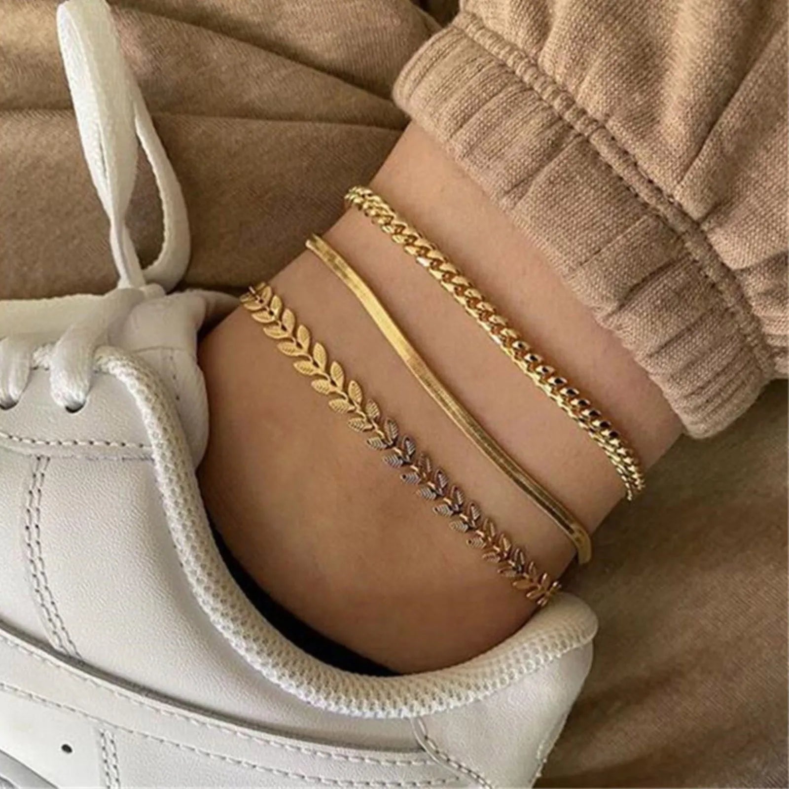 Gold Stainless Steel Delicate Anklet Heart Chain