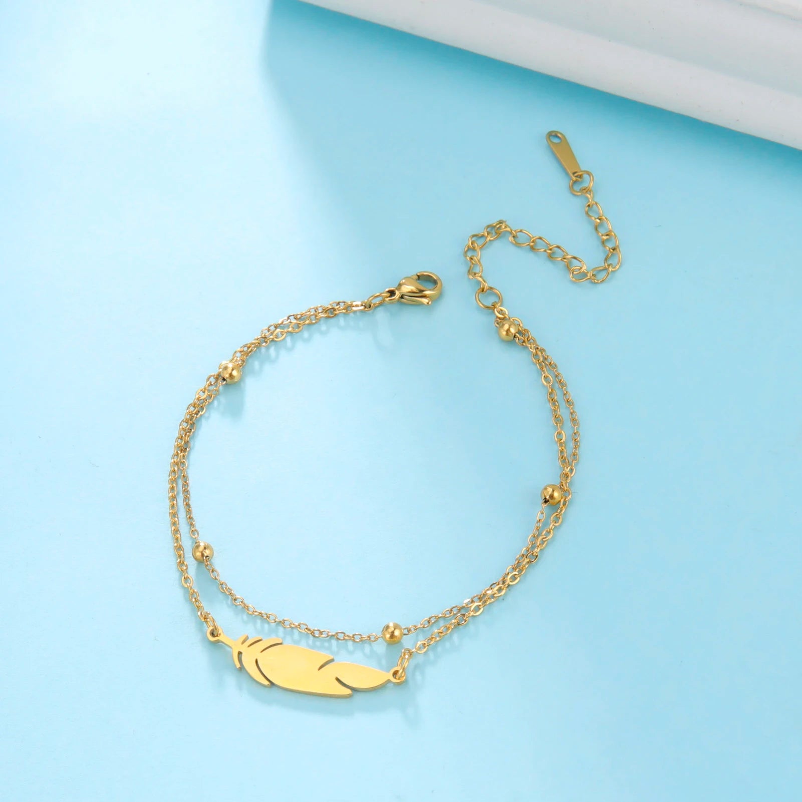 Silver Feather Stainless Steel Anklets