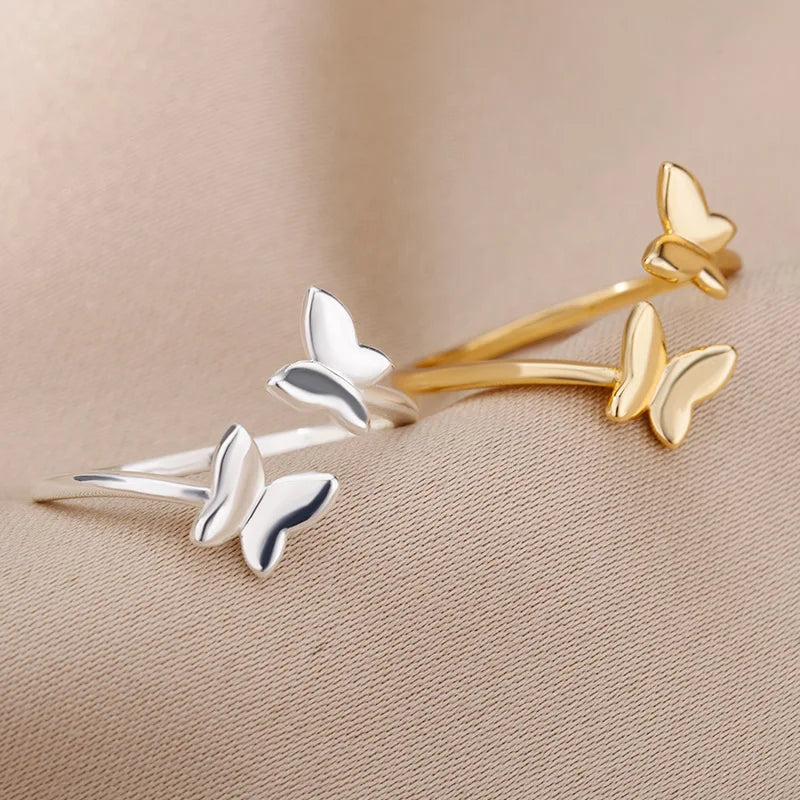 Stainless Steel Double Butterfly Adjustable Ring