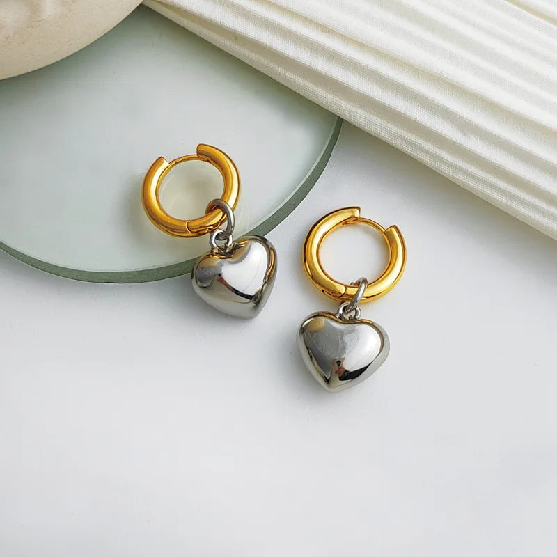 Minimalist Mixed Heart Pendant Hoop Earrings