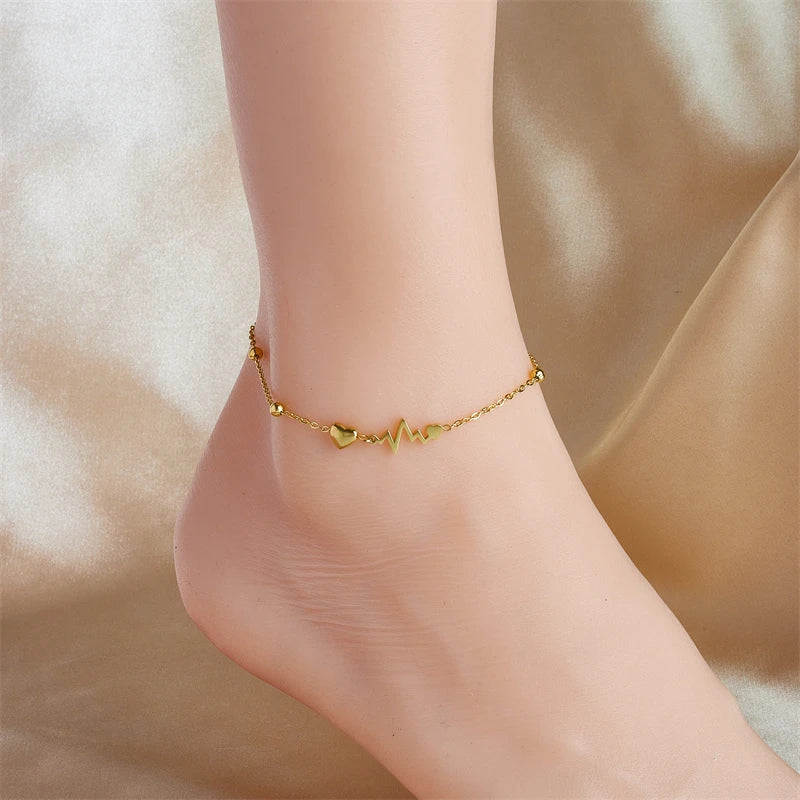 316L Stainless Steel Heart Electrocardiogram Anklet Trendy Leg Chain
