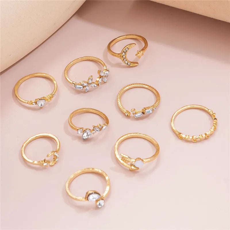 Boho Gold Heart Rings Set