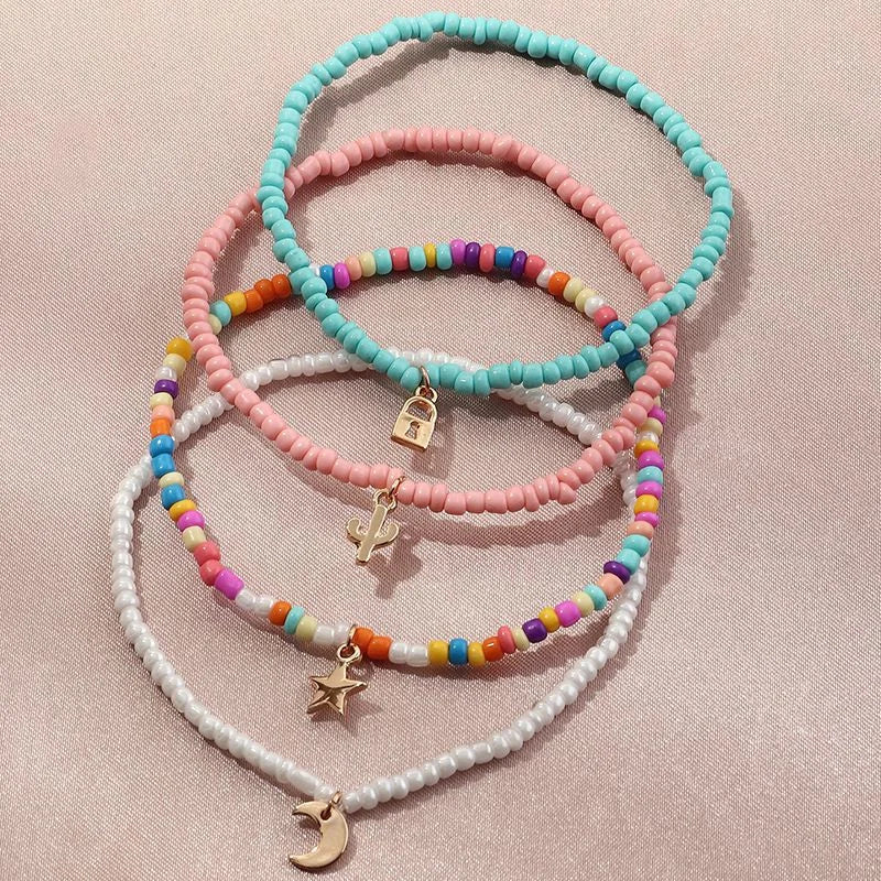 Bohemian 4-Piece Glass Bead Anklet Set