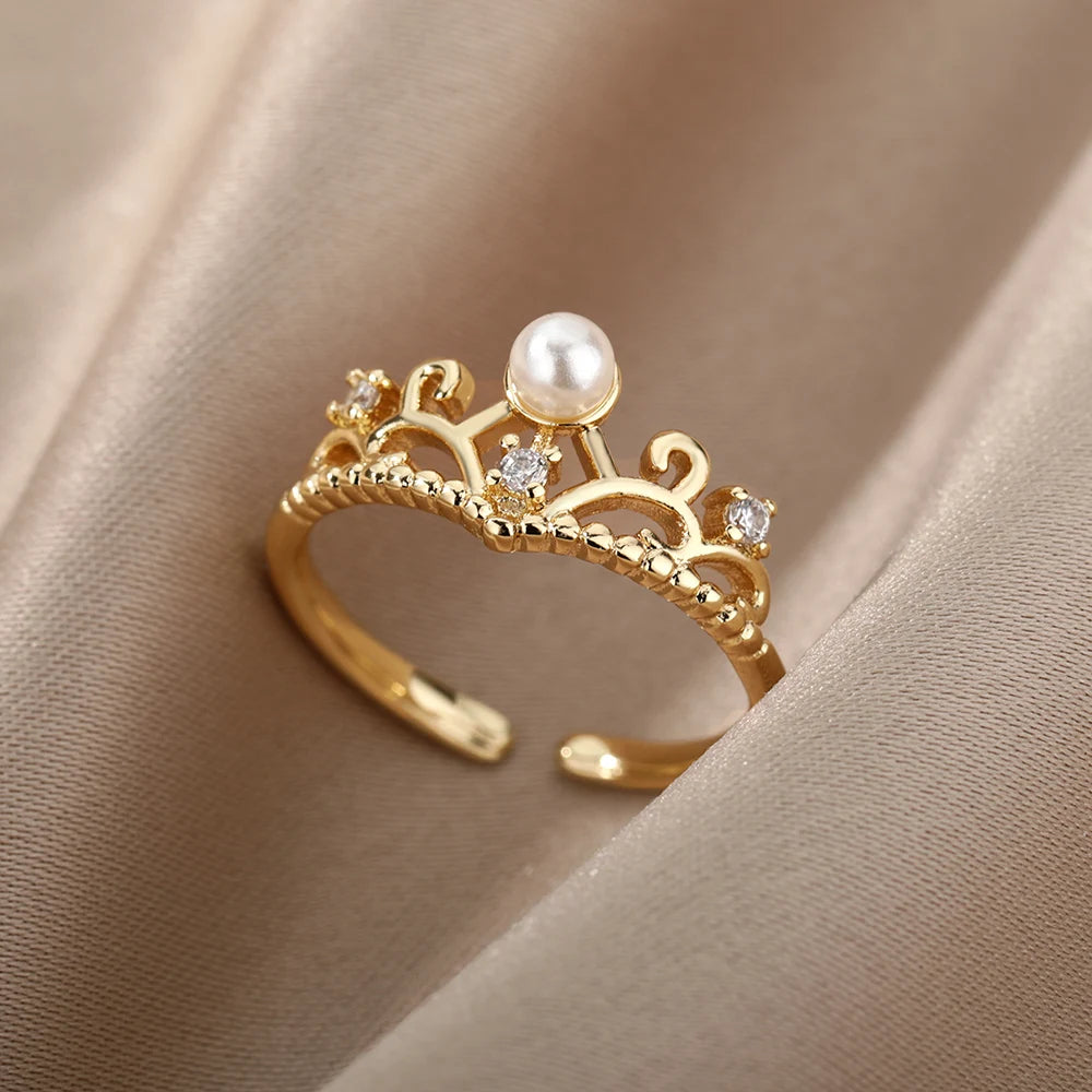 Vintage Moon Star Pearl Ring