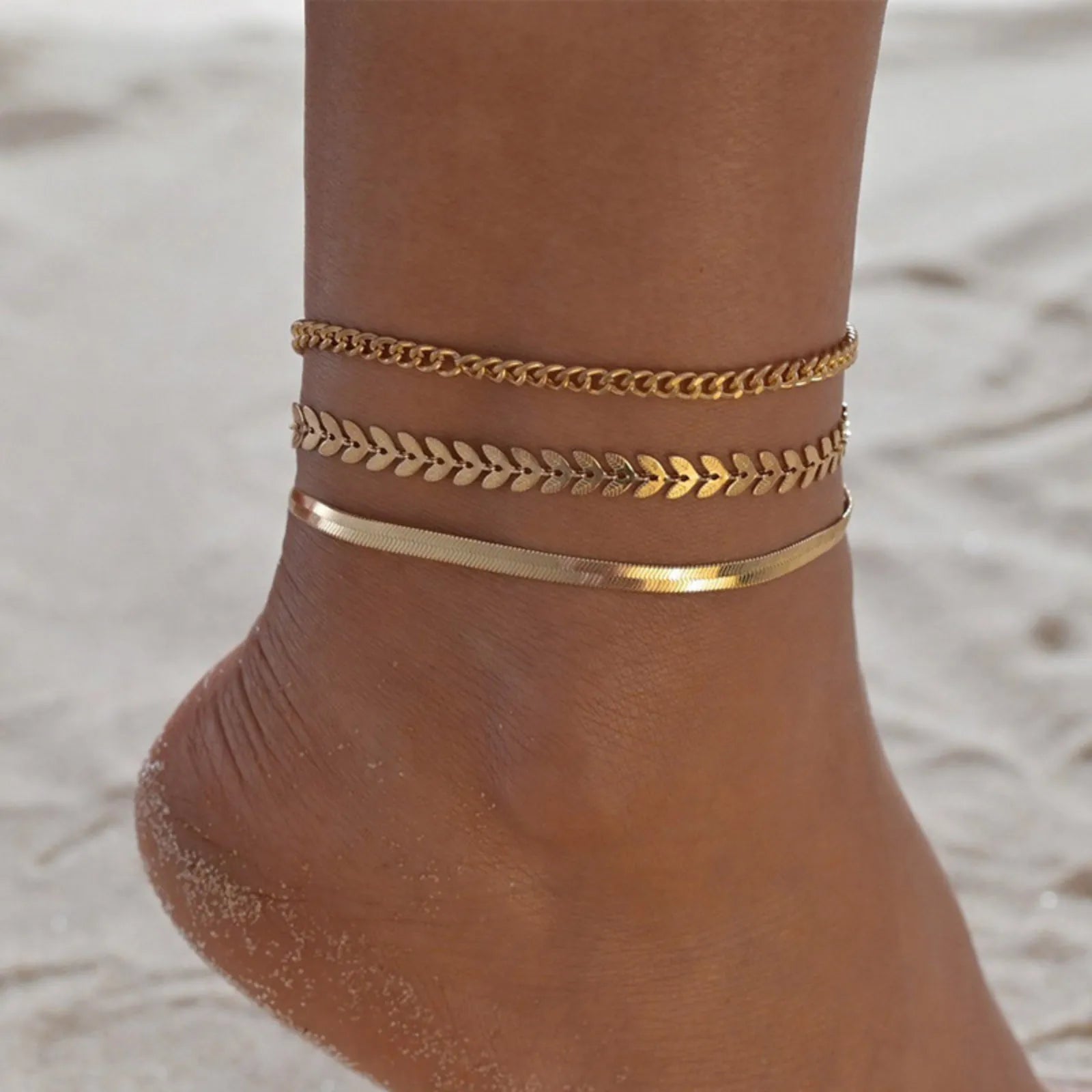 Gold Stainless Steel Delicate Anklet Heart Chain