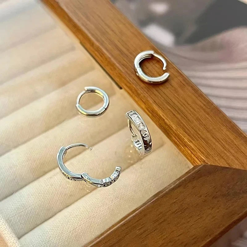 4-Piece Stainless Steel Zircon Crystal Hoop Earrings Set