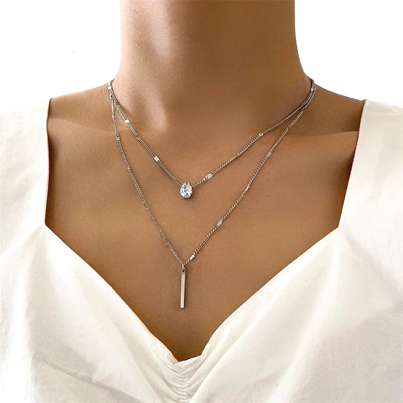Crystal Zircon Heart Star Pendant Necklace Set