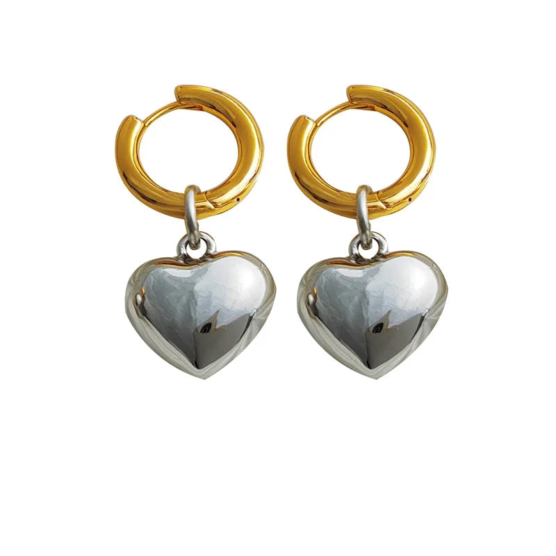 Minimalist Mixed Heart Pendant Hoop Earrings