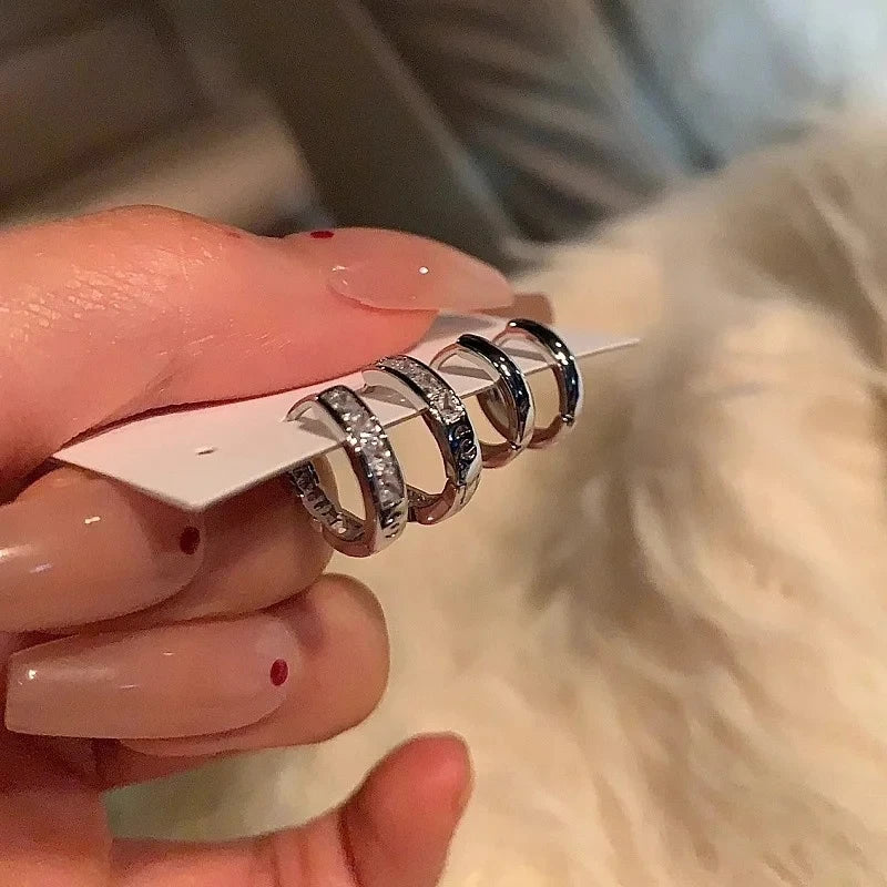 4-Piece Stainless Steel Zircon Crystal Hoop Earrings Set