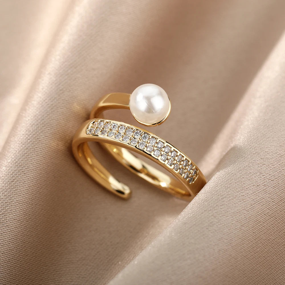 Vintage Moon Star Pearl Ring