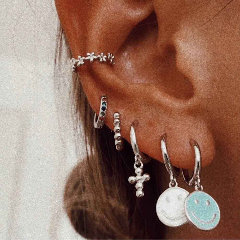 Multicolor Enamel Round Face Drop Earrings