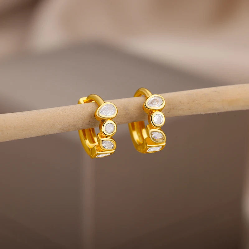 Gold-Plated Green Zircon Waterdrop Hoop Earrings