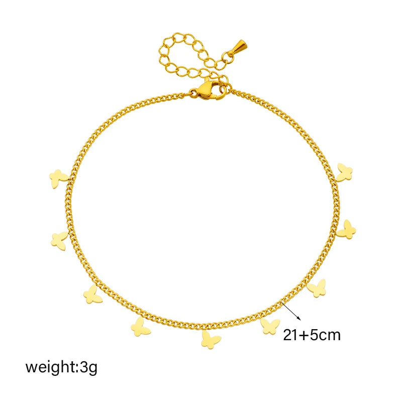 316L Stainless Steel Gold Butterfly Anklet Trendy Leg Chain