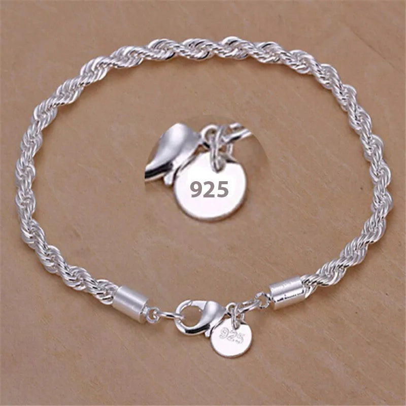 High-Quality 925 Sterling Silver Twisted Rope Bracelets