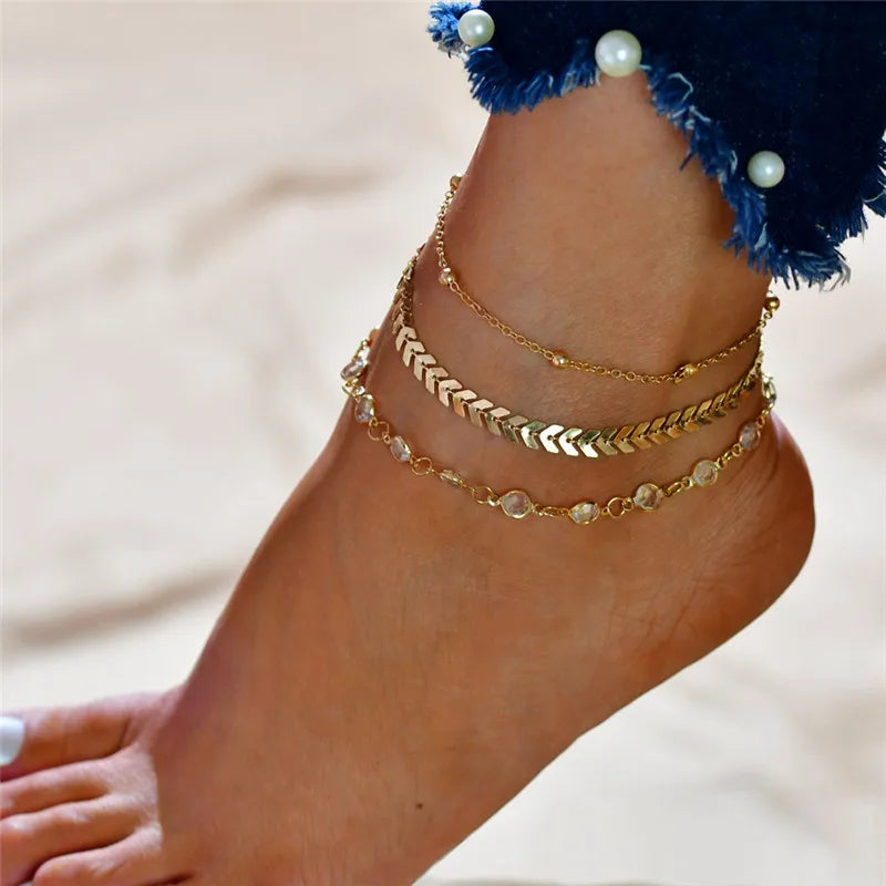 Bohemian Gold Anklets Women Key Heart Butterfly Beach