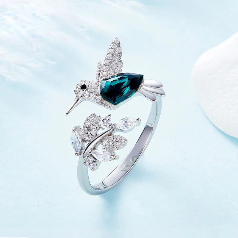 Elegant Blue Stone Hummingbird Ring