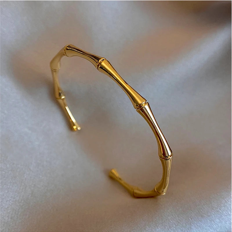 Gold Stainless Steel Bamboo Joint Bangles Trendy Bracelet
