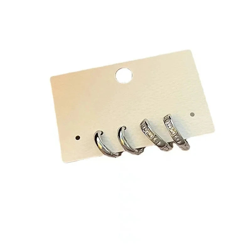 4-Piece Stainless Steel Zircon Crystal Hoop Earrings Set