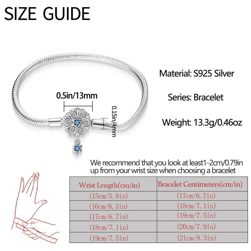 925 Sterling Silver Charm Beads Snake Chain Bracelet