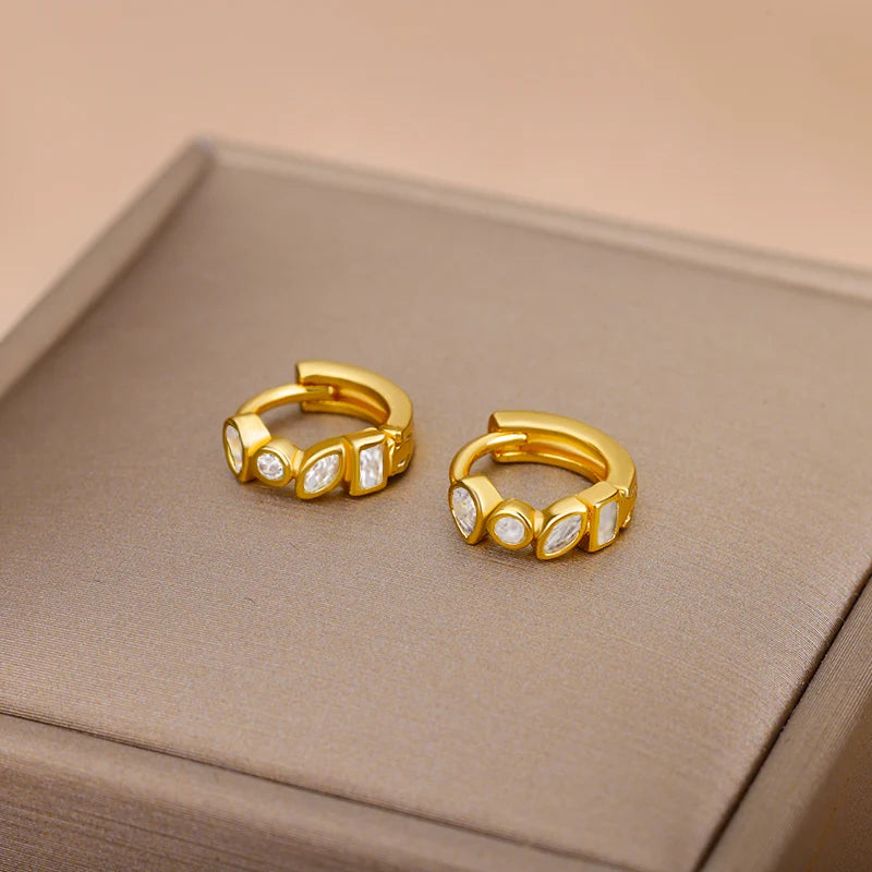 Gold-Plated Green Zircon Waterdrop Hoop Earrings