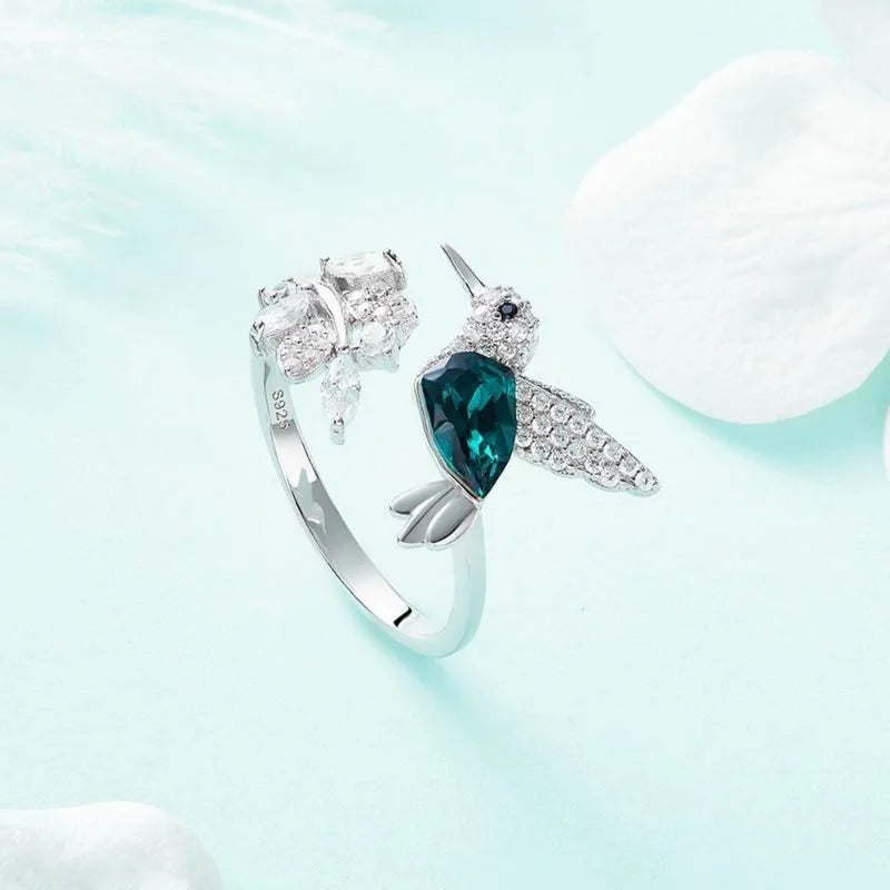 Elegant Blue Stone Hummingbird Ring